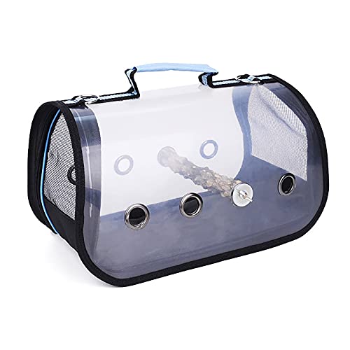 NZXVSE Vogeltasche mit Sitzstange, tragbare Haustier-Papageien-Tragetasche, transparent und atmungsaktiv, 360 ° Sightseeing Outdoor Vogel-Reisetasche für Papageien, Haustiere, Vogelhaus, Blau (Größe von NZXVSE