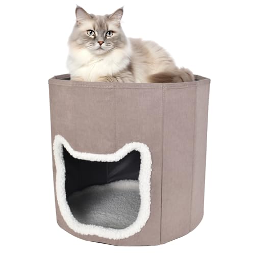 Naapesi Katzenhöhle, Faltbares Kleines Katzenhaus für Indoor Katzen, Doppellagiges Katzenbett mit Waschbaren Kissen für Alle Jahreszeiten, Katzen und Kleine Hunde, Katzenhöhlenbett, 35 x 36 cm (Grau) von Naapesi