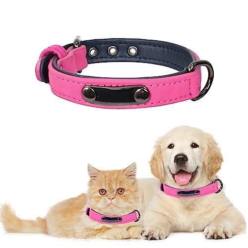 Hundehalsband, Rundes Leder Hundehalsband, mit Personalisiertem Namensschild, Hundehalsband aus Weichem, Echtes Leder Verstellbares, aus Leder mit Verstellbarer, für Kleine Hunde(25-31 cm Hals), Rot von Naapesi