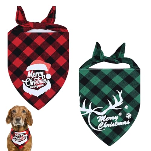 Weihnachts Hunde Bandana,2 Packungen Weiche Baumwolle Dog Bandana, Klassisches Kariertes Kopftücher,Hundehalstuch Dreieckstuch,Verstellbar und Personalisiert,für Mittelgroße und Große Hunde Katzen von Naapesi