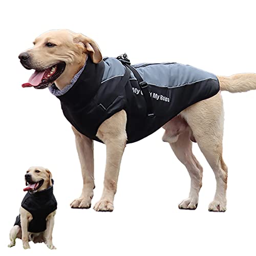 Naglreia Hundemantel Winter große Hunde mit Abnehmbarem Geschirr Warme Reflektierende Hundejacke Winddichter wasserdichte Schneeanzug(Grau, 5XL) von Naglreia