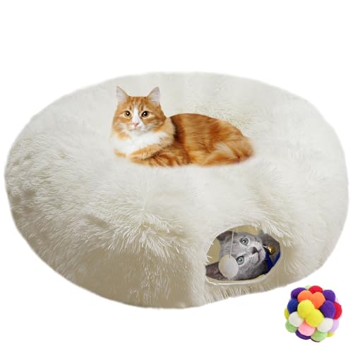 Naielfopet Indoor Cat Tunnel Bett, Weiche Runde Niedliche Katze Donut Tunnel, Multifunktionales Katzenspielplatz Spielzeug mit Waschbarem Kreiskissen, Haustier Spieltunnel Spielzeug für von Naielfopet