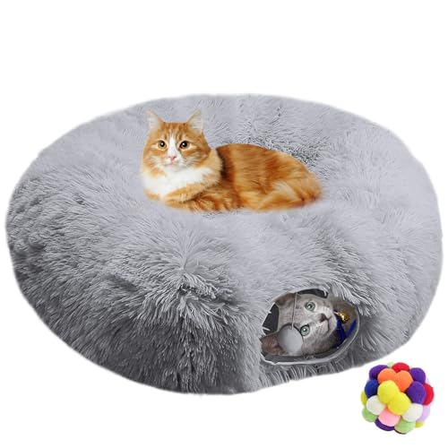 Naielfopet Indoor Cat Tunnel Bett, Weiche Runde Niedliche Katze Donut Tunnel, Multifunktionales Katzenspielplatz Spielzeug mit Waschbarem Kreiskissen, Pet Play Tunnels Spielzeug für von Naielfopet