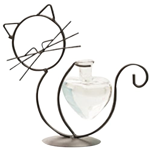 Propagationshalter, Propagationsstationen, sitzende Katzen -Propagationsvase -Halter, Metallpflanzen -Terrarium -Desktop -Glashalter mit Herzformbirnenvase für Hydroponikpflanzen von Naisicatar