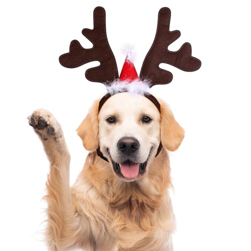 Naler Hunde Katzen Weihnachten Rentier Geweih Kopfschmuck Stirnband Headwear weihnachtskostüm hundekostüm katzenkostüm Verstellbare Elch Kopfbedeckung Haarreif 4313 von Naler