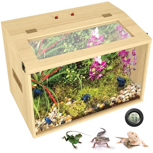 Bartagamen-Tank mit abschließbarem Reptilien-Terrarium, großes Schlangengehege, Eidechse, Leoparden-Gecko-Tank mit zu öffnender Dachtür (Holz, 61 x 40,6 x 40,6 cm (L x B x H) von Nalwort