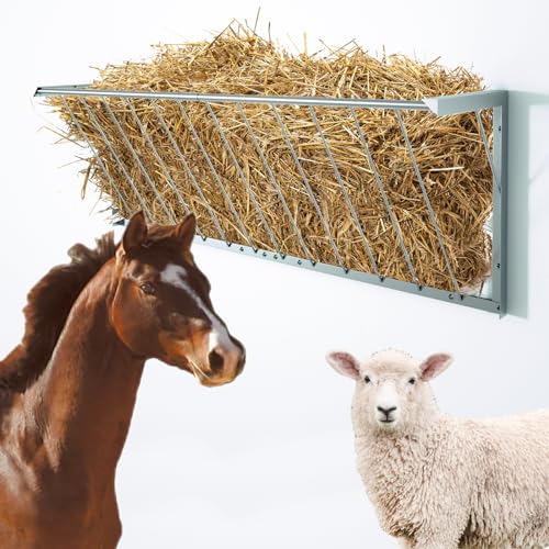 Ziegenheu Feeder 160 cm lang Pferd Heu Feeder Wandhalterung Vieh Heu-Futterspender Kohlenstoffstahl Heuraufe für Pferde, Schafe, Ziegen, Indoor und Outdoor, Silber von Nalwort