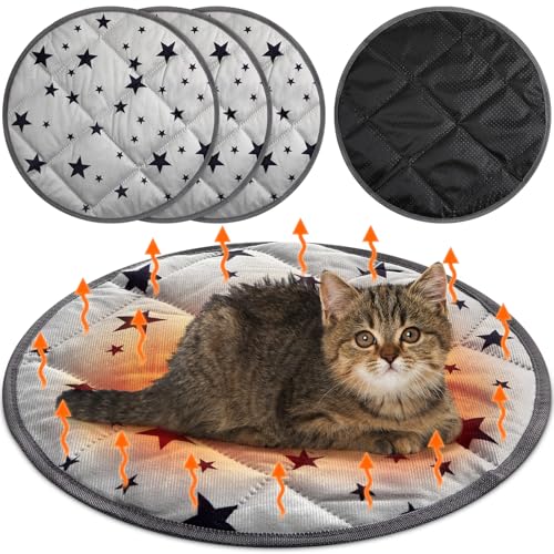 Namalu Selbstwärmendes Katzenbett, selbstheizend, Katzenmatte, Sternmuster, weiche Thermo-Haustiermatte, rutschfest, waschbar, für drinnen und draußen, 4 Stück (40 cm, rund) von Namalu