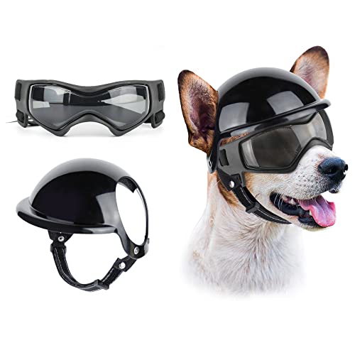 NAMSAN Anti-UV Hundebrille mit Haustierhelm, Winddicht Augenschutz Hunde Sonnenbrille, Cooler Motorrad-Haustierhelm für Kleine/Mittlere Hunde von Namsan