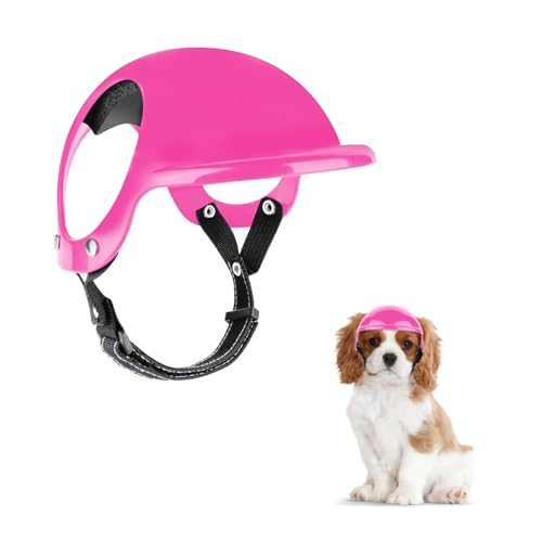 NAMSAN Haustierhelm Coole Motorrad Hundehelm aus Acrylnitril Butadien Styrol Kein Druck Auf das Ohr Einstellbar Hundehüte Kopfschutz Hundeschutzhelm für Radfahren Outdoor-Aktivitäten （Rosa） von Namsan