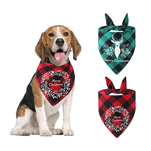 NAMSAN Hunde Halstücher 2 Pack Xmas Haustier-Kopftücher mit Merry Christmas Plaid Drucken Weihnachtskostüm für Hunde/Katzen von Namsan