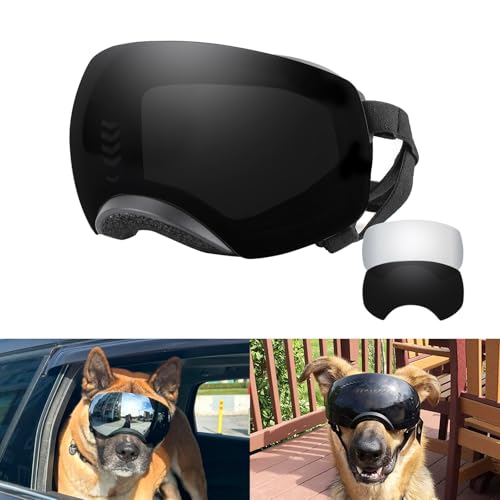 NAMSAN Hundebrille für große Hunde mit austauschbaren Gläsern, Silber/Schwarz, austauschbare Hundesonnenbrille, mittelgroße und große Rassen, Sommer-Anti-UV-Hundeaugenschutz, Winter-Schnee-Brillen, von Namsan