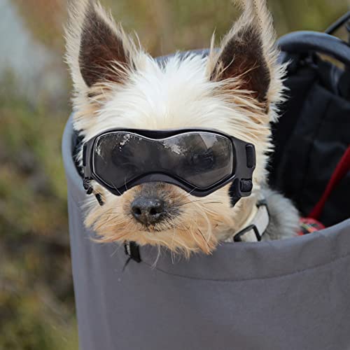 Namsan Hundebrille für kleine Rassen, UV-Schutz, Anti-Beschlag-Hunde-Sonnenbrille, Sommer-Sonnenbrille, Augenschutz, Winter-Schnee-Brille, einfaches An- und Ausziehen, verstellbar, kühles Schwarz von Namsan