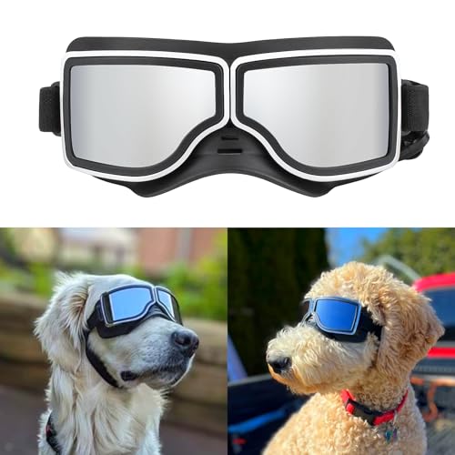 NAMSAN Hundesonnenbrille, für mittelgroße und große Rassen, UV-Schutz, Motorradbrille, Augenschutz, winddicht, staubdicht, schneefest, weicher Rahmen, elastische Bänder, schwarz von Namsan