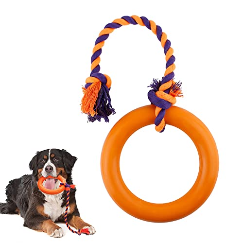 Namsan Hundespielzeug Hunde Puller Ring für Zerrspielen Hunde Kauspielzeug Robuster Natur Gummiring mit Seil Outdoor-trainingsspielzeug für Werfen/Fangen/Greifen/Fliegendes, Orange-L von Namsan