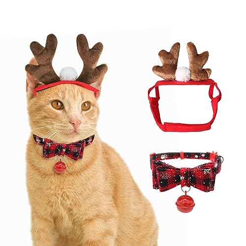 NAMSAN Katze Rentier Kostüm Weihnachten Hirsch Geweih Halsband für Kleine Hunde Katzen Xmas Katzenhalsband Rentier Set von Namsan
