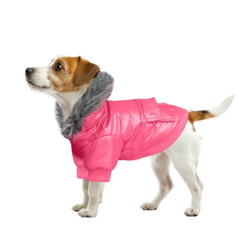 NAMSAN Kleine Hundemäntel, warme Welpenkleidung mit Kappen, winddichter Hunde-Kapuzenpullover für kleine Hunde, Männer/Mädchen, kaltes Wetter, Rosa, Größe M von Namsan