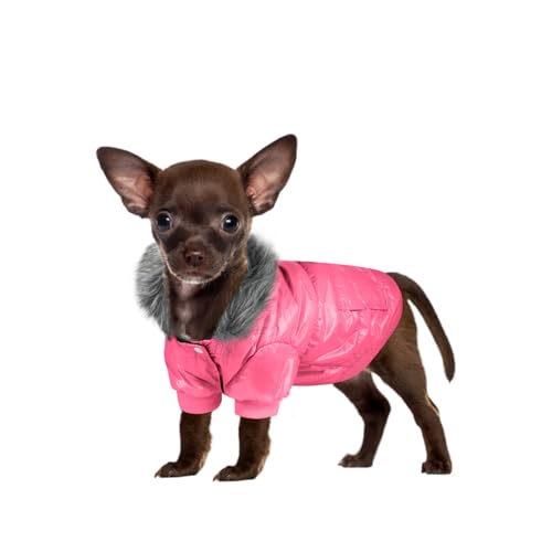 NAMSAN Kleine Hundemäntel, warme Welpenkleidung mit Kappen, winddichter Hunde-Kapuzenpullover für kleine Hunde, Männer/Mädchen, kaltes Wetter, Rosa, Größe S von Namsan