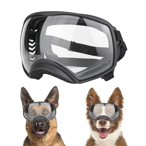 NAMSAN Transparente Hundebrille, mittelgroß, Sport-Sonnenbrille, UV-Schutz, weiche Haustierbrille, tiefe Augenmuscheln, beschlagfrei/winddicht, Outdoor-Brille für mittelgroße Hunde, Schwarz von Namsan