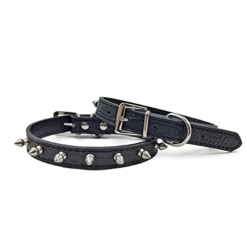 Namsan Hundewelpen Hunde Katzen Tierlederhalsbaender mit Nieten Slivery Spitz Gator-XS-Black von Namsan