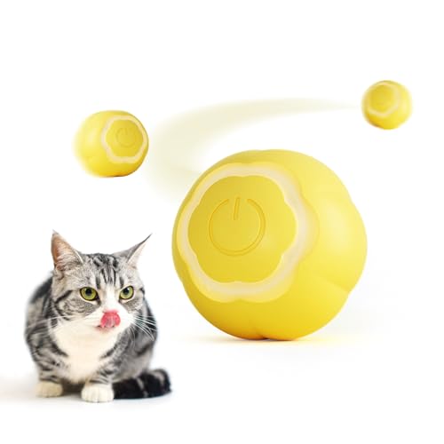 Namsan Katzenspielzeug Elektrisch Katzenball mit LED Licht Automatischer 360-Grad-Rollbal Interaktives Katzenspielzeug Katzen Powerball Type-C Wiederaufladbarer für Katzen (Gelb) von Namsan