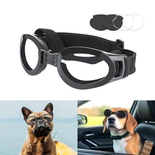 Namsan Transparente Hundebrille für mittelgroße Rassen, mit schwarzen austauschbaren Gläsern, austauschbare Hundesonnenbrille für kleine bis mittelgroße Hunde, Sommer-UV-Augenschutz, verstellbare von Namsan