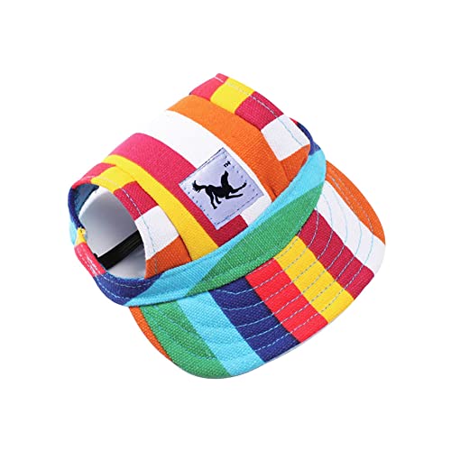 Namvo Hunde-Baseballmütze, Outdoor-Sport-Sonnenschutzmützen mit Ohrl?Chern und verstellbarem Riemen für Welpenhunde, Regenbogenfarbe, Gr??e L von Namvo