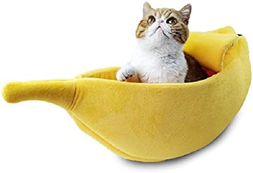 Namzi Haustier-Katzenbett, niedliches Bananen-Haus, warm, weich, Schlafsofa, Spielen, Ruhebett, schönes Haustierzubehör für Katzen, Kätzchen, Größe M B von Namzi