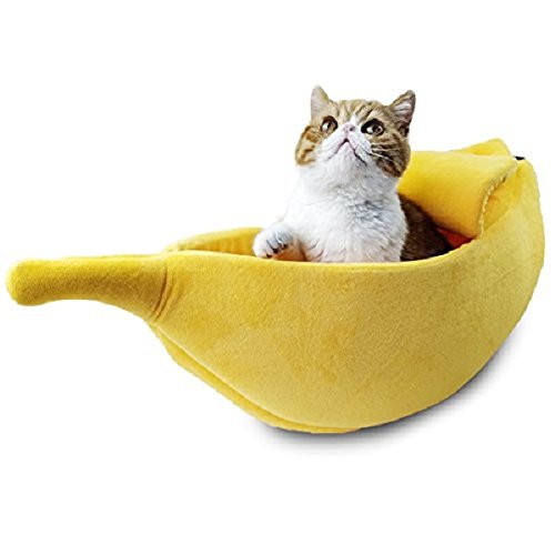 Namzi Haustier-Katzenbett, niedliches Bananen-Haus, warm, weich, Sofa, Schlafen, Spielen, Ruhebett, schönes Haustierzubehör für Katzen, Kätzchen (klein für süße Haustiere bis 1,4 kg, Gelb) A von Namzi