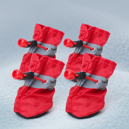 Namzi Hundestiefel, Pfotenschutz, rutschfeste Winter-Hundeschuhe mit reflektierenden Riemen, für kleine und mittelgroße Hunde, Größe 1, 4 Stück, Rot von Namzi