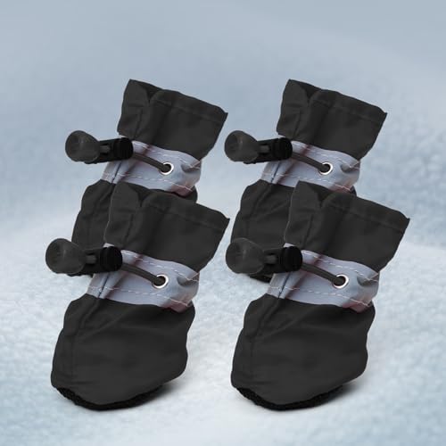 Namzi Hundestiefel, Pfotenschutz, rutschfeste Winter-Hundeschuhe mit reflektierenden Riemen, für kleine und mittelgroße Hunde, Größe 1, 4 Stück, Schwarz von Namzi