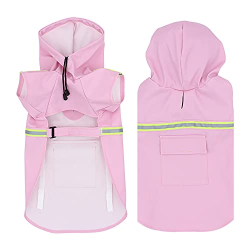 Namzi Wasserdichter Hunde-Regenmantel, verstellbar, reflektierend, leicht, Haustier-Regenkleidung mit Poncho-Kapuze, Größe 3XL, Rosa von Namzi