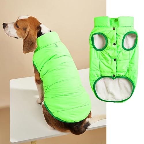 Namzi Winddichte Hunde-Winterjacke, Hundemantel, warme Hundeweste, kaltes Wetter, Haustierbekleidung mit 2 Schichten mit Fleece gefüttert für kleine, mittelgroße und große Hunde (Größe L, Grün) von Namzi