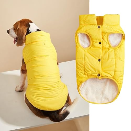 Namzi Winddichte Hunde-Winterjacke, Hundemantel, warme Hundeweste, kaltes Wetter, Haustierbekleidung mit 2 Schichten mit Fleece gefüttert für kleine, mittelgroße und große Hunde (Größe XL, Gelb) von Namzi