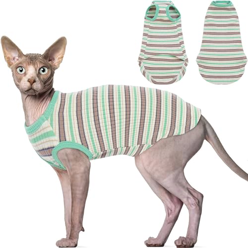 Nanaki Hairless Sphynx Katzenbekleidung, Sphynx-Pullover für Katzen, ärmellos, Katzenpullover, Katzen-Shirts nur für Katzen, gestreiftes Katzen-Shirt, T-Shirts, atmungsaktiv, für Katzen, kleine Hunde von Nanaki