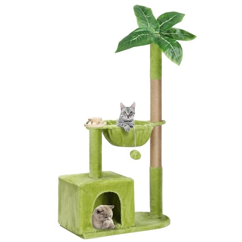 119,4 cm Katzenbaum / Turm für Indoor-Katzen mit grünen Blättern, Katzenkondo gemütliches Plüsch-Katzenhaus mit hängendem Ball, Spielzeug, Katzenmöbel Haustierhaus, Katzenhängematte mit von Nandae