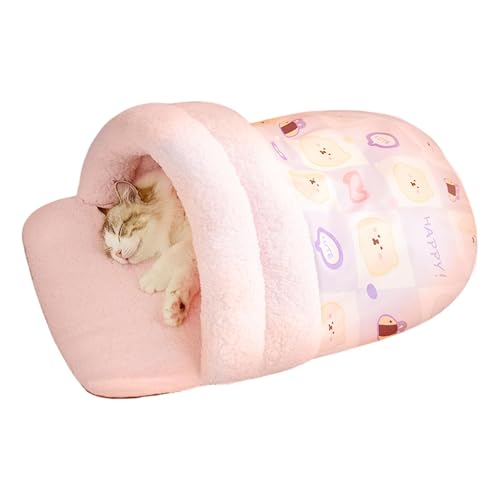 Nankoyal Katzen-Winterschlafsack, gemütliches Höhlen-Hundebett - Faltbares Katzennest in Pantoffelform,Warme Hundebox-Matte, Winter, niedliches Häschen, Kätzchen, Kuschelbett, verdicktes Bett für von Nankoyal