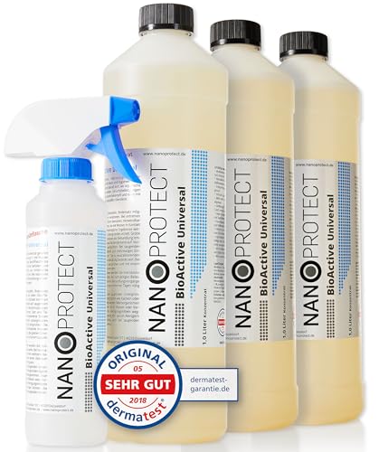 Nanoprotect BioActive Universal Geruchsneutralisierer | Biologischer Geruchsentferner und Textilerfrischer mit Wirkbeschleuniger | 3x1 L Konzentrat Set mit Sprühflasche von Nanoprotect