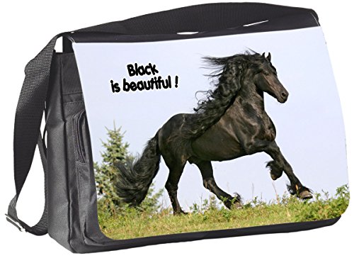 Nanyuk +++ Friese Pferd - COLLEGETASCHE Tasche UMHÄNGETASCHE Schultertasche - FRI 05 von Nanyuk