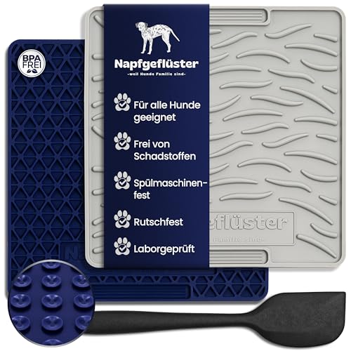 Napfgeflüster® Schleckmatte Hund-Intelligenzspielzeug für Hunde-2 Strukturen+Spachtel+Ebook-Hundespielzeug-Antischlingnapf Hund-Hundespielzeug unzerstörbar-Leckmatte von Napfgeflüster