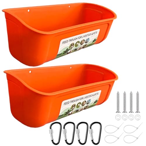 Naposeuo Hühner-Ziegen-Futterspender zum Aufhängen, Wassertrog für Hirsche, Enten, Hunde und Ferkel, Gänsetränke mit Clips, 4,5 l (Orange, 2 Packungen) von Naposeuo