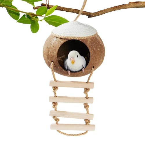 Natural Coconuts Shell Bird Nest, Kokosnuss Vogelhaus - Kokosnüsse Hangable Birdhouse | Hummingbird Hamsters Haustierkäfiglebensräume für Terrasse, Garten von Naqqios