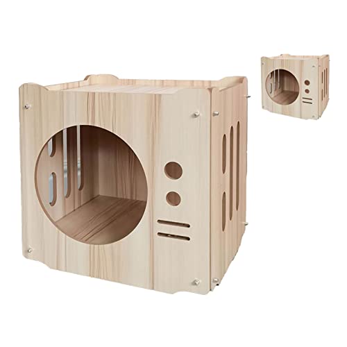 Katzenhöhlenbett aus Holz, Umweltfreundlich, Großer Raum, Innovative Einfache Reinigung, Große Öffnung, Katzenhöhlenhaus für den Innenbereich für Kätzchen (TV-Modell) von Naroote
