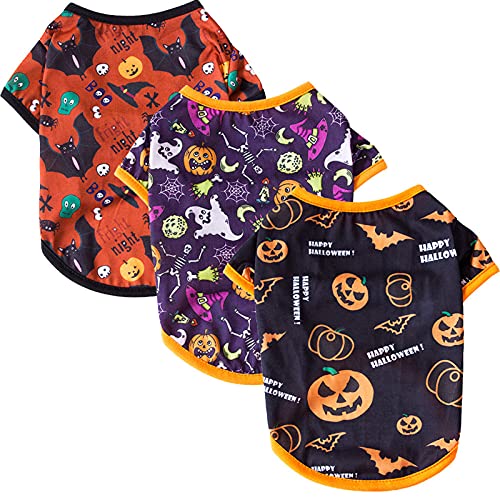 Haustier-Kleidung, 3er-Pack Hunde-Halloween-Shirt, bedrucktes Welpen-T-Shirt, Baumwollweste, Kostüm für kleine Hunde und Katzen (M, 3er-Pack) von NashaFeiLi