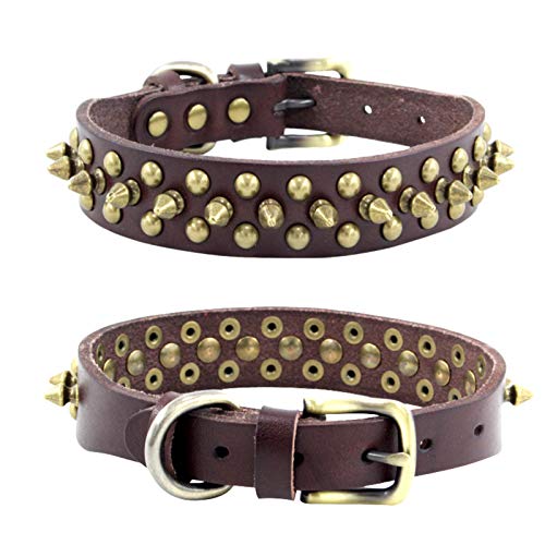Haustierhalsband, Leder Hundehalsband mit Kugelnieten Verstellbar Halsbänder für Kleine Mittlere Hunde (XL, Hellbraun) von NashaFeiLi