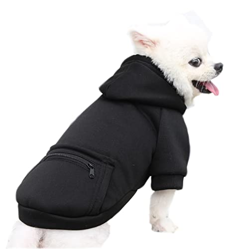 Haustierkleidung, Hunde-Kapuzenpullover mit Tasche Reißverschluss Winter Warm Pullover Mantel für Welpen Kleine Mittlere Große Hunde (L, Schwarz) von NashaFeiLi