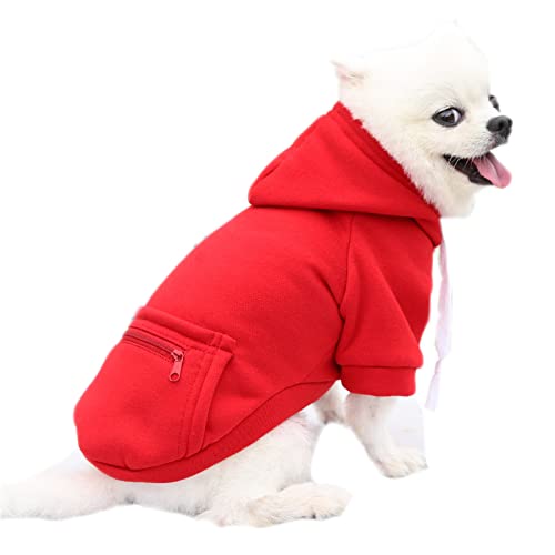 Haustierkleidung, Hunde-Kapuzenpullover mit Tasche Reißverschluss Winter Warm Pullover Mantel für Welpen Kleine Mittlere Große Hunde (S, Rot) von NashaFeiLi