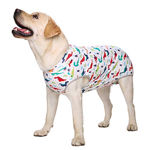 Hundeanzug mit Reißverschluss, gestreiftes Hemd, Baumwolle, für große Hunde (Nr. 34, Dinosaurier) von NashaFeiLi