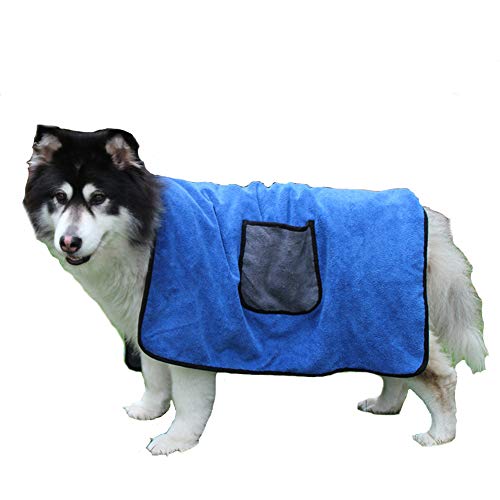 NashaFeiLi Haustier-Badetuch, weich, schnelltrocknend, saugfähig, Mikrofaser-Handtuch, Bademantel mit Tasche für Welpen, kleine, mittelgroße und große Hunde (blau) von NashaFeiLi