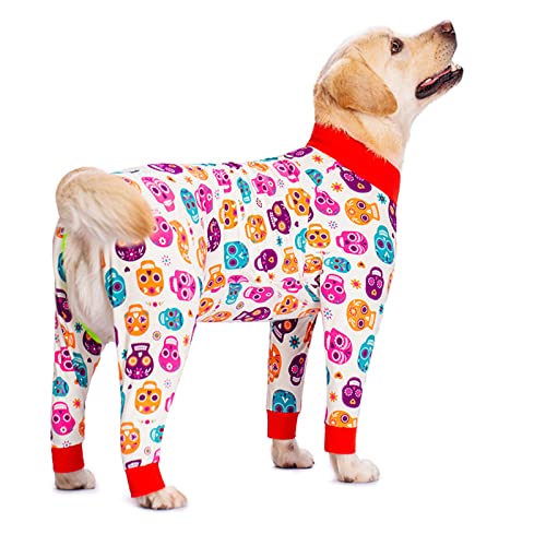 Weihnachten Hund Shirt, Großer Hund Pyjama Baumwolle 4 Beine Jumpsuit Pjs Outfit Kostüm für mittelgroße große Hunde (38#, weiß) von NashaFeiLi